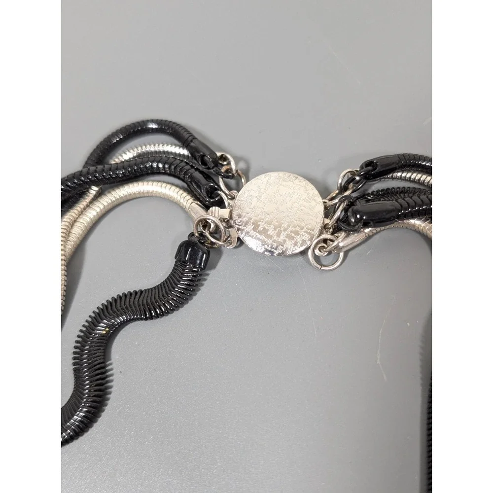 Black Multi‎ Chain Necklace Silver Tone Accent Long 24